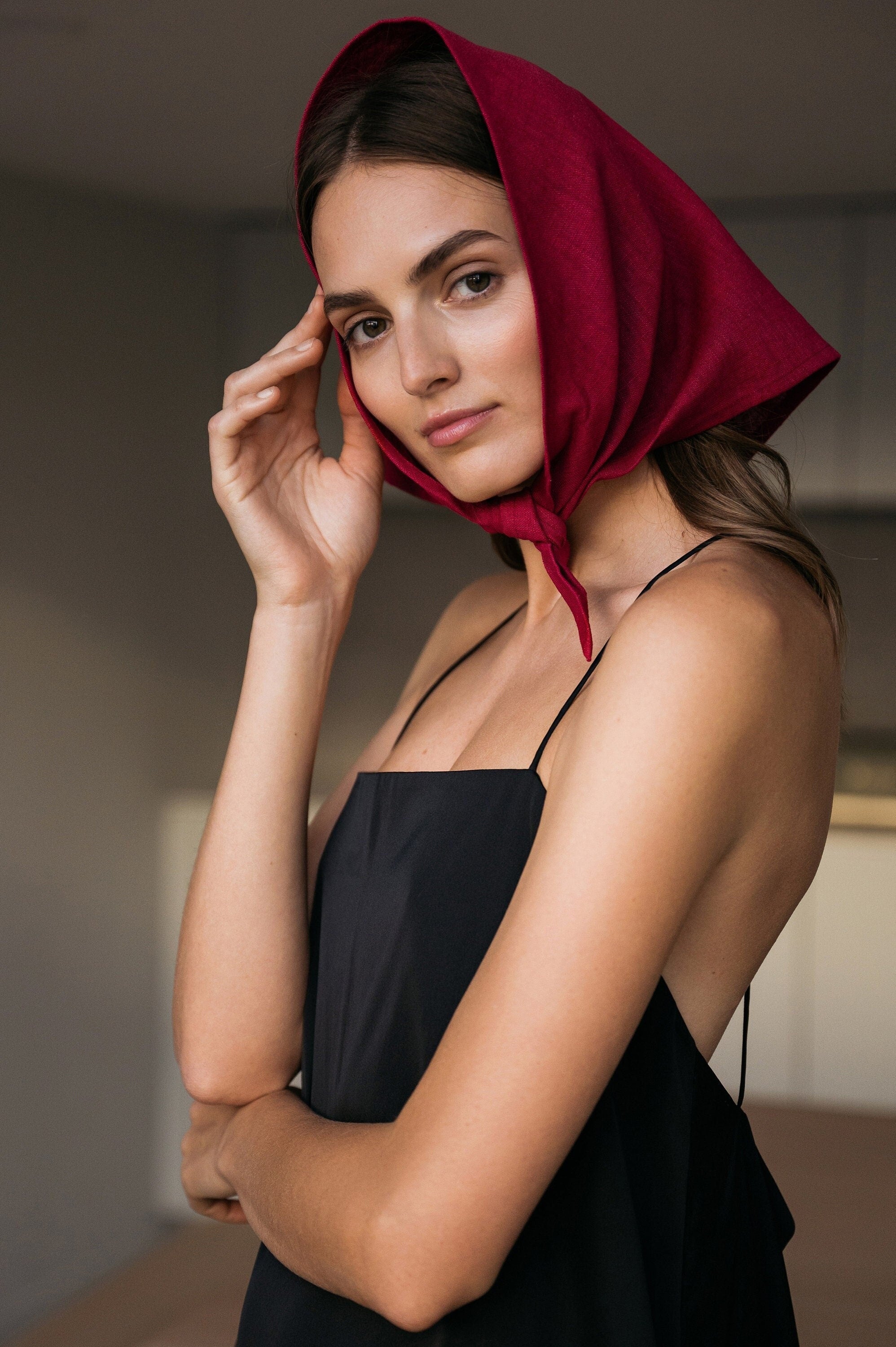 NATURE linen bandana, Cerise