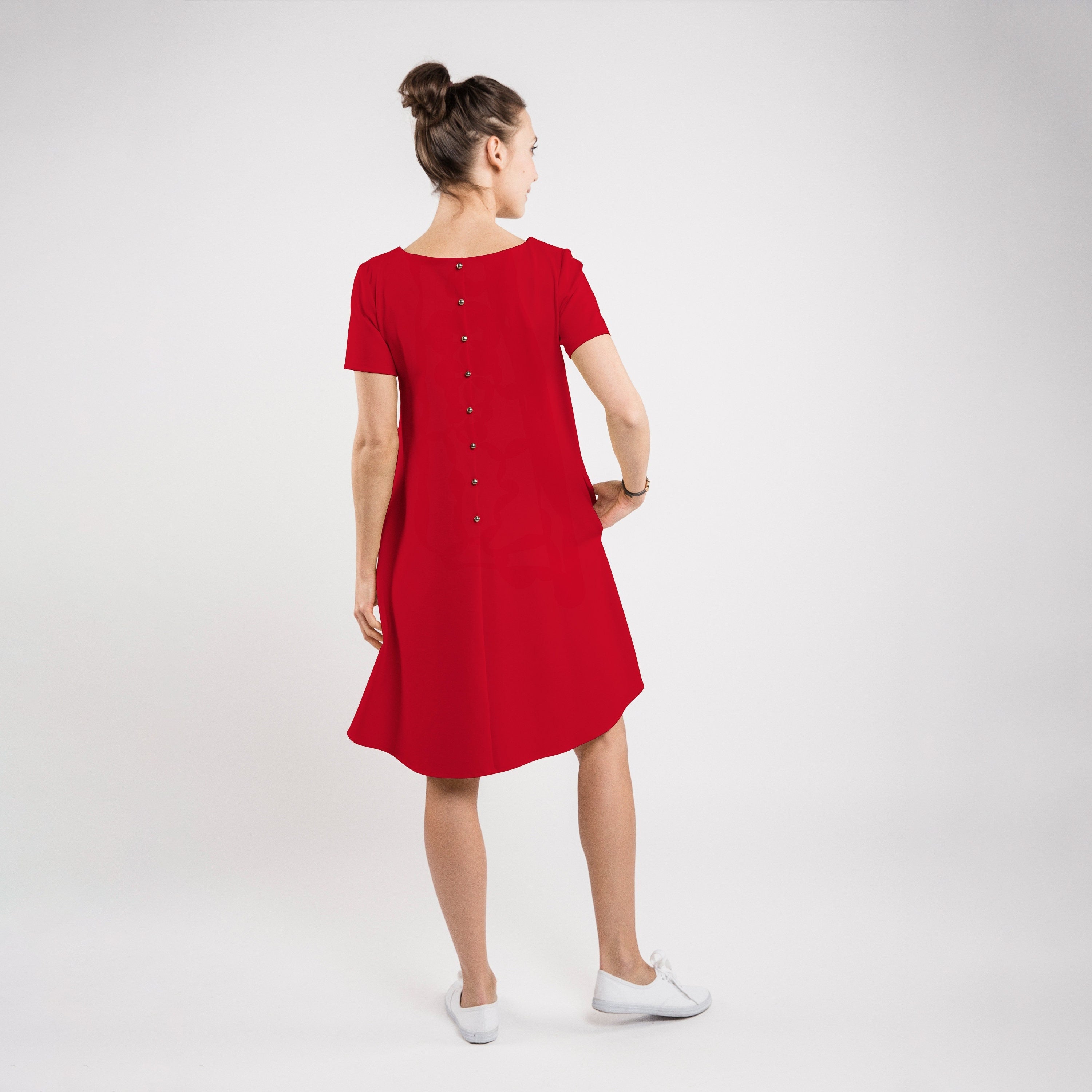 SUMMER CALMNESS dress with buttons, Red, M